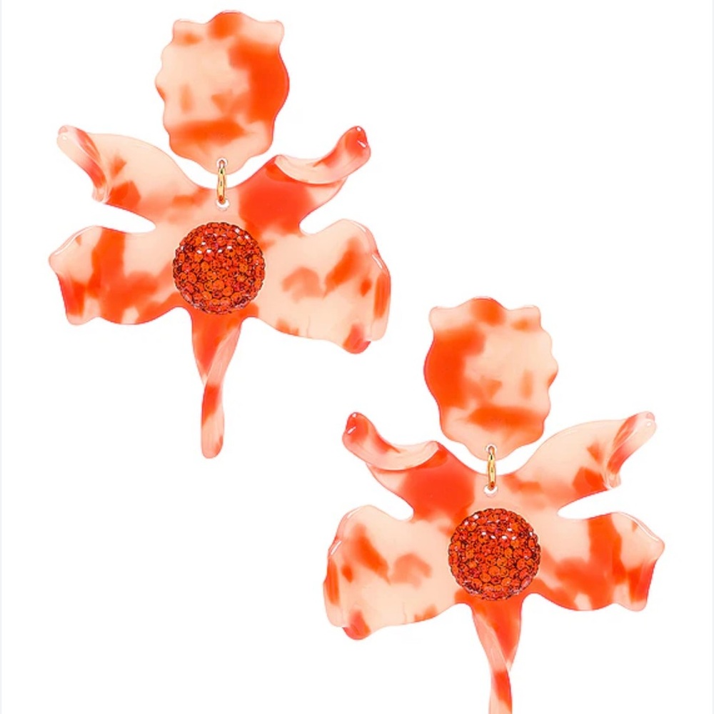 Lele Sadoughi Papaya Orange Floral Statement Crystal Earrings